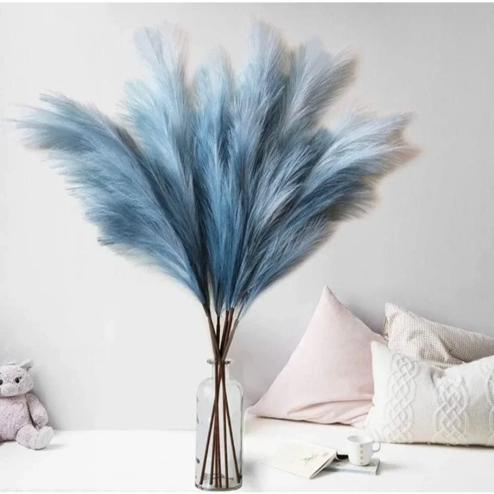 3 Pieces | Gradient Blue Faux Artificial 45Inch Pampas Grass Rustic Boho Decor